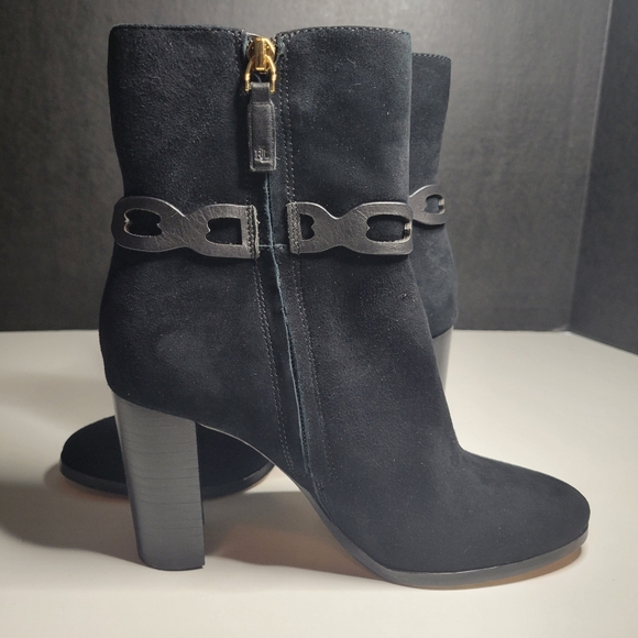 RLL Ralph Lauren Women 6 Boots Abigael Black Suede Zip Calf High Block Heel Edgy - Picture 4 of 15